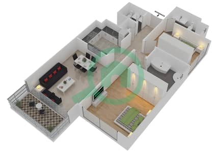 市区景观公寓大厦 - 2 卧室公寓类型／单位C/08/FLOOR 10-19,21-41戶型图
