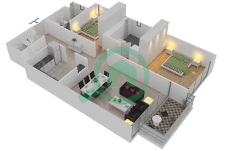 المخططات الطابقية لتصميم النموذج / الوحدة B/4,7 FLOOR 10-19,21-41 شقة 2 غرفة نوم - داون تاون فيوز