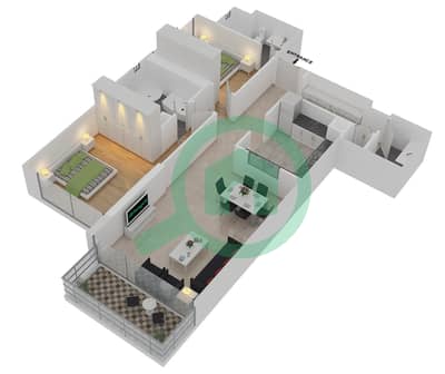 المخططات الطابقية لتصميم النموذج / الوحدة A/3 FLOOR 10-19,21-41 شقة 2 غرفة نوم - داون تاون فيوز