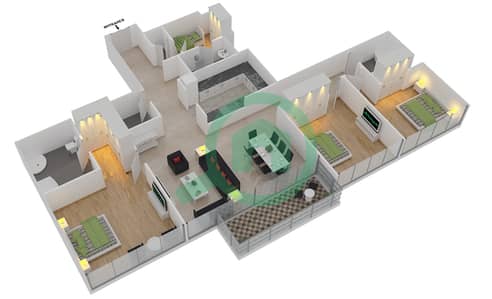 市区景观公寓大厦 - 3 卧室公寓类型／单位A/4,5 FLOOR 43-51戶型图