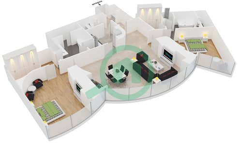Armani Hotel Dubai - 2 Bedroom Apartment Suite 12 Floor plan