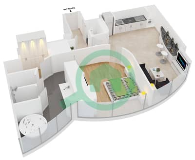 المخططات الطابقية لتصميم التصميم 16 شقة 1 غرفة نوم - فندق أرماني