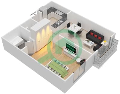 المخططات الطابقية لتصميم النموذج B شقة 1 غرفة نوم - ريتاج (المجمع السكني)