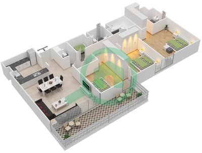 脉动住宅区 - 3 卧室公寓类型2 V3戶型图