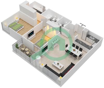 المخططات الطابقية لتصميم النموذج 1 V1 شقة 2 غرفة نوم - ذا بلس