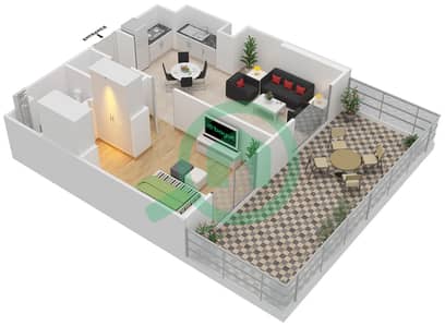 المخططات الطابقية لتصميم النموذج T MIDDLE UNIT شقة 1 غرفة نوم - بارك لاين ريزيدنس 4