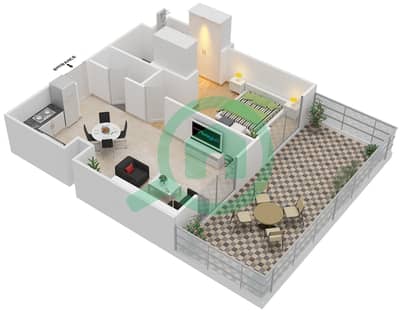 المخططات الطابقية لتصميم النموذج S MIDDLE UNIT شقة 1 غرفة نوم - بارك لاين ريزيدنس 4