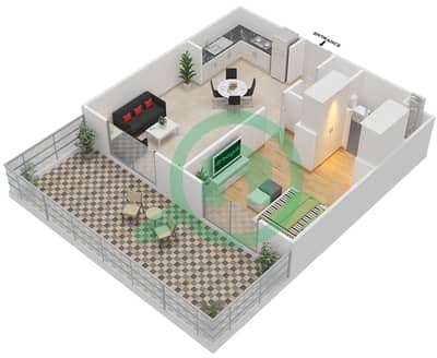 المخططات الطابقية لتصميم النموذج Q MIDDLE UNIT شقة 1 غرفة نوم - بارك لاين ريزيدنس 4