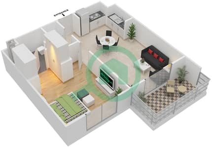 المخططات الطابقية لتصميم النموذج N MIDDLE UNIT شقة 1 غرفة نوم - بارك لاين ريزيدنس 4