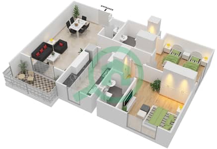 المخططات الطابقية لتصميم النموذج K CORNER UNIT شقة 2 غرفة نوم - بارك لاين ريزيدنس 3
