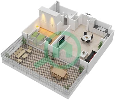 المخططات الطابقية لتصميم النموذج 1B شقة 1 غرفة نوم - غولف فيوز