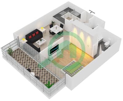 المخططات الطابقية لتصميم النموذج / الوحدة T05 /07,12 شقة 1 غرفة نوم - جليتز 3