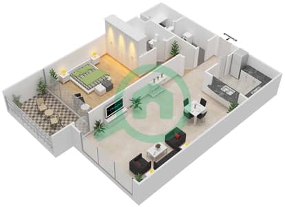 المخططات الطابقية لتصميم النموذج 1 شقة 1 غرفة نوم - أولمبيك بارك 2