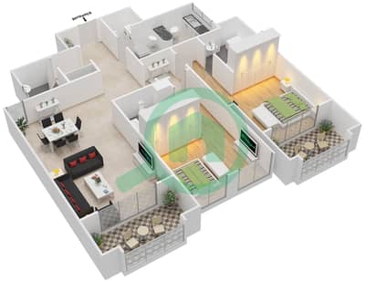 المخططات الطابقية لتصميم النموذج A شقة 2 غرفة نوم - شقق القناة
