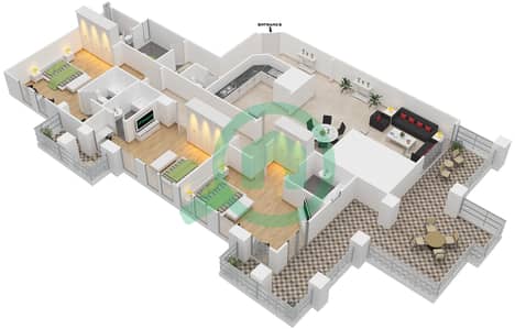 المخططات الطابقية لتصميم النموذج A شقة 3 غرف نوم - شقق القناة