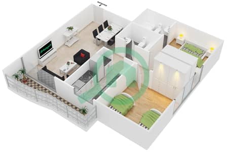 المخططات الطابقية لتصميم النموذج / الوحدة C/3 شقة 2 غرفة نوم - تشامبيونز تاور 3