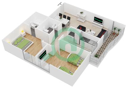 المخططات الطابقية لتصميم النموذج / الوحدة C/2 شقة 2 غرفة نوم - تشامبيونز تاور 3