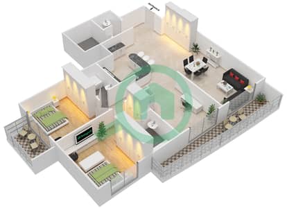 المخططات الطابقية لتصميم التصميم 5 شقة 2 غرفة نوم - شقق الأرينا
