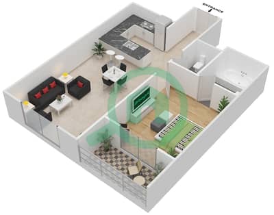 المخططات الطابقية لتصميم النموذج C شقة 1 غرفة نوم - رويال ريزيدنس 2