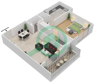 المخططات الطابقية لتصميم النموذج A شقة 1 غرفة نوم - رويال ريزيدنس 2