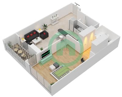 Red Residence - 1 Bed Apartments Type 9 Floor plan