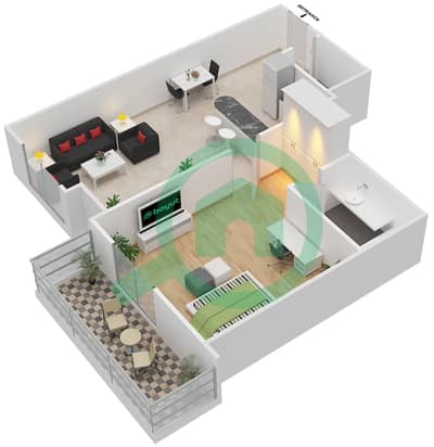 红色公寓 - 1 卧室公寓类型5戶型图