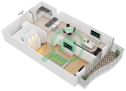 المخططات الطابقية لتصميم الوحدة 13 شقة 1 غرفة نوم - إيدن جاردن