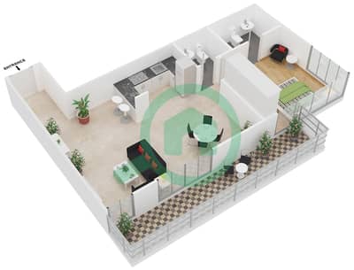 المخططات الطابقية لتصميم الوحدة 7 شقة 1 غرفة نوم - إيدن جاردن