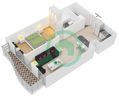 المخططات الطابقية لتصميم الوحدة 4 شقة 1 غرفة نوم - إيدن جاردن