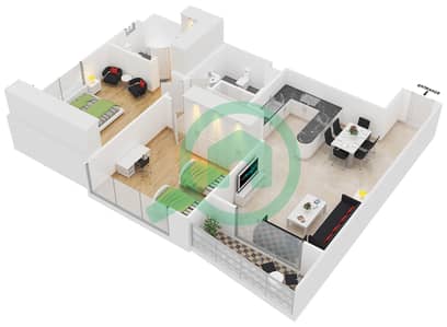 哈姆扎大厦 - 2 卧室公寓类型A戶型图