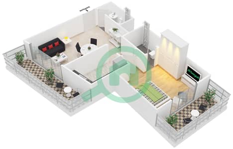 المخططات الطابقية لتصميم النموذج / الوحدة C /2 شقة 1 غرفة نوم - مساكن النخبة الرياضية 6