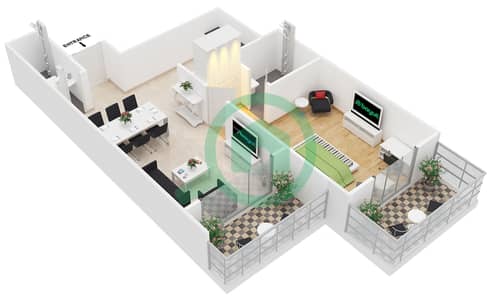 المخططات الطابقية لتصميم النموذج / الوحدة A /1 شقة 1 غرفة نوم - مساكن النخبة الرياضية 6