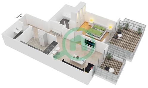 مساكن النخبة 1 - 1 غرفة شقق نوع 2 مخطط الطابق