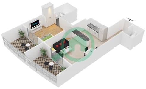 المخططات الطابقية لتصميم النموذج C-1,23 شقة 1 غرفة نوم - برج هيرا