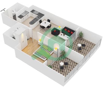 赫拉塔 - 1 卧室公寓类型A-11,12戶型图