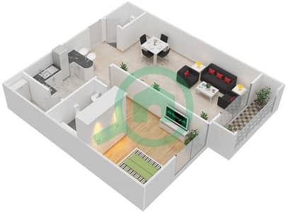 المخططات الطابقية لتصميم النموذج 5 شقة 1 غرفة نوم - بوابات السيليكون 4
