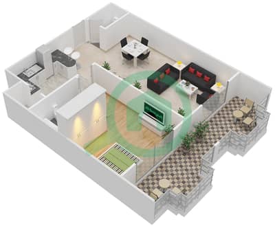 硅之门3号 - 1 卧室公寓类型E戶型图