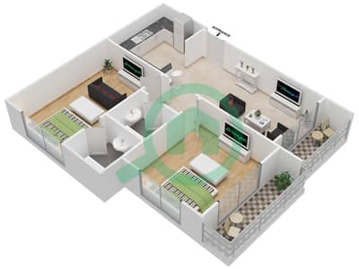 المخططات الطابقية لتصميم النموذج G شقة 2 غرفة نوم - لا فيستا ريزيدنس