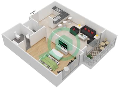 المخططات الطابقية لتصميم النموذج D شقة 1 غرفة نوم - لا فيستا ريزيدنس