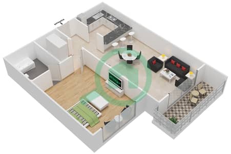 المخططات الطابقية لتصميم النموذج B شقة 1 غرفة نوم - لا فيستا ريزيدنس