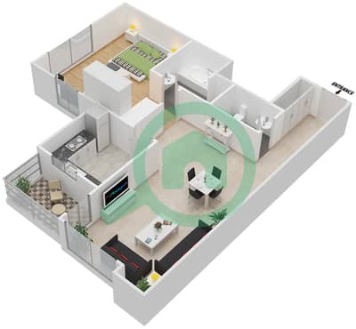 المخططات الطابقية لتصميم النموذج O شقة 1 غرفة نوم - توباز ريزيدنس