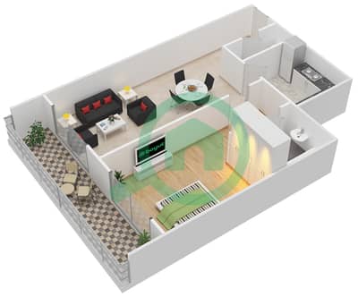 المخططات الطابقية لتصميم النموذج / الوحدة A/1,20 شقة 1 غرفة نوم - روبي ریزیدنس