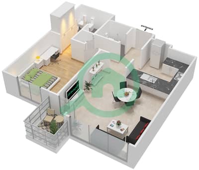 المخططات الطابقية لتصميم النموذج H شقة 1 غرفة نوم - برج الدار