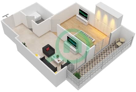 المخططات الطابقية لتصميم الوحدة 16 FLOOR 29 شقة 1 غرفة نوم - فندق ويندهام دبي مارينا