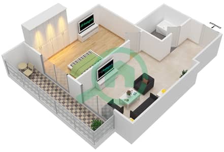 المخططات الطابقية لتصميم الوحدة 9 FLOOR 29 شقة 1 غرفة نوم - فندق ويندهام دبي مارينا