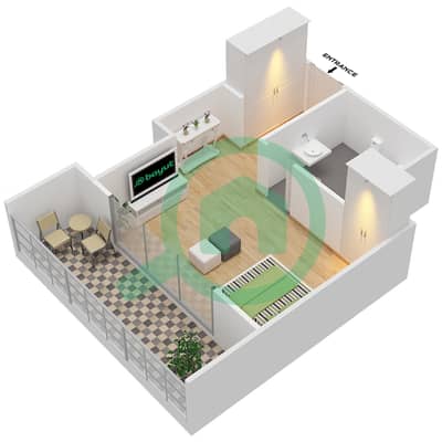 المخططات الطابقية لتصميم الوحدة 4 FLOOR 1 شقة استوديو - فندق ويندهام دبي مارينا