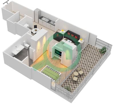 المخططات الطابقية لتصميم النموذج / الوحدة F,G / 2,9 FLOOR 14-24 شقة 1 غرفة نوم - فيدا ريزيدنس دبي مارينا