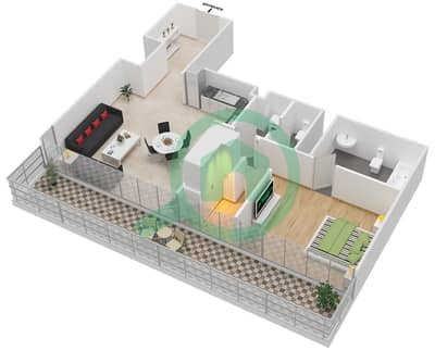 المخططات الطابقية لتصميم النموذج / الوحدة A / 3-5 FLOOR 14-54 شقة 1 غرفة نوم - فيدا ريزيدنس دبي مارينا
