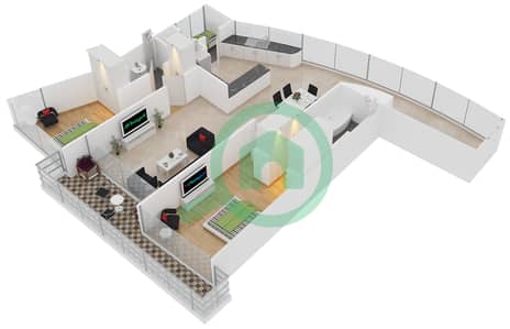 波澜大厦A座 - 2 卧室公寓类型2-D戶型图