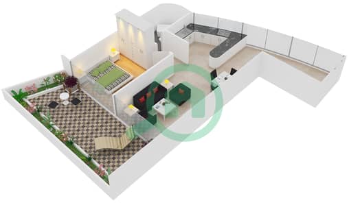 波澜大厦A座 - 1 卧室公寓类型1-H戶型图